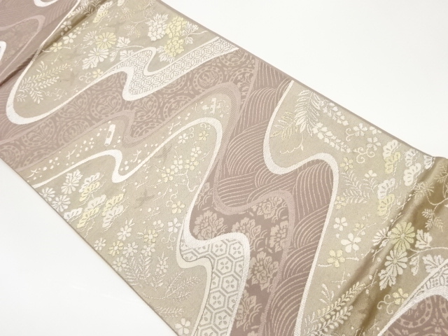 JAPANESE KIMONO / VINTAGE FUKURO OBI / WOVEN FLOWERS & BIRD